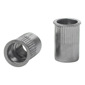Through Rivet Nut M8 A2 – Reduced Countersunk Flange, Knurled, AISI 304