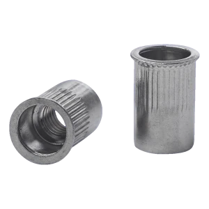 Through rivet nut M10 A2 – reduced countersunk flange, knurled, AISI 304