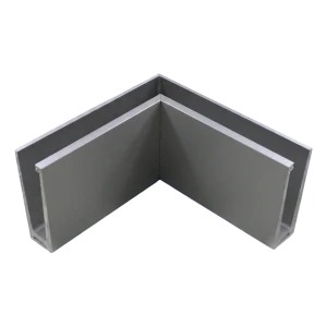 Internal corner aluminium profile for all-glass balustrades 200×120×45 mm – top mounting, satin