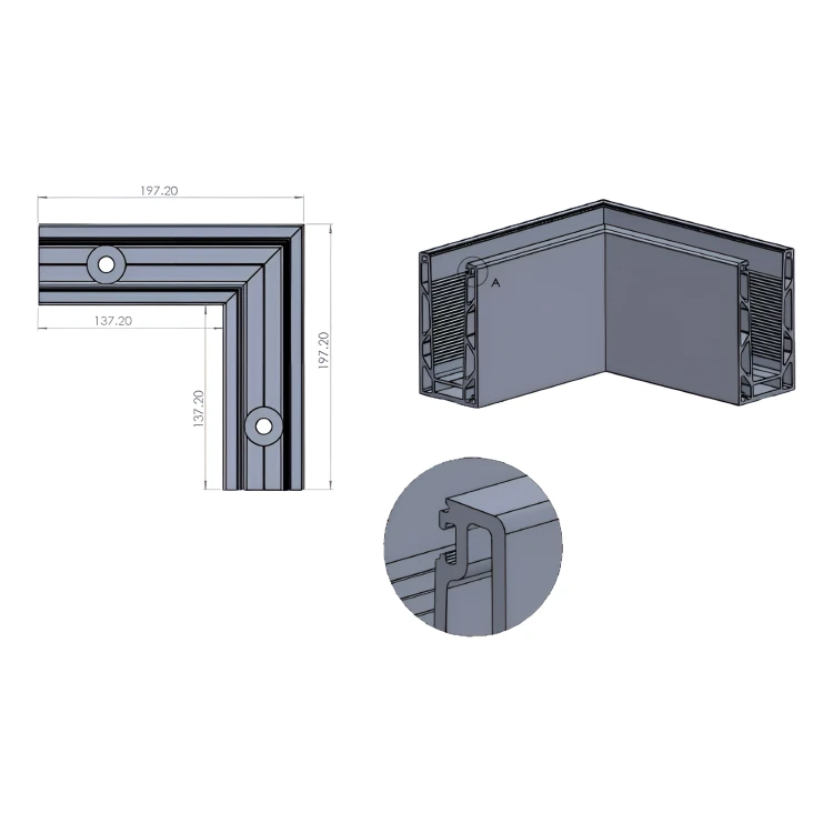 Kozza KE100 – internal corner U-profile 90° for all-glass balustrades, top-mounted 000-854 (2)