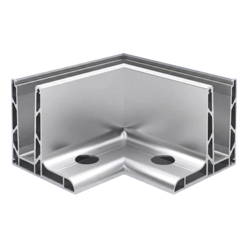 Kozza KE 105 – L-shaped corner profile 90° for all-glass balustrades, external, longitudinal mounting from above 000-866 (1)