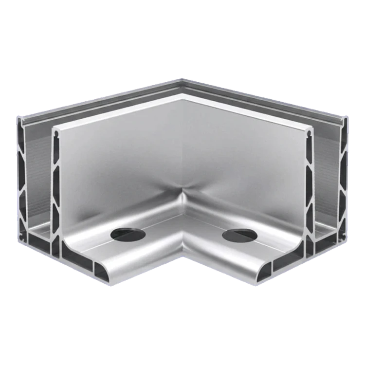 Kozza KE 105 – L-shaped corner profile 90° for all-glass balustrades, external, longitudinal mounting from above 000-866 (1)