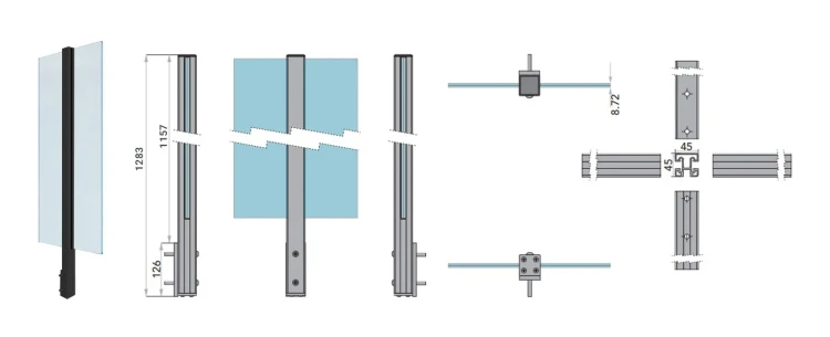 Corner railing post 45x45x1283mm glass 8.72mm dark grey Kozza KR7500 000-890 (9)