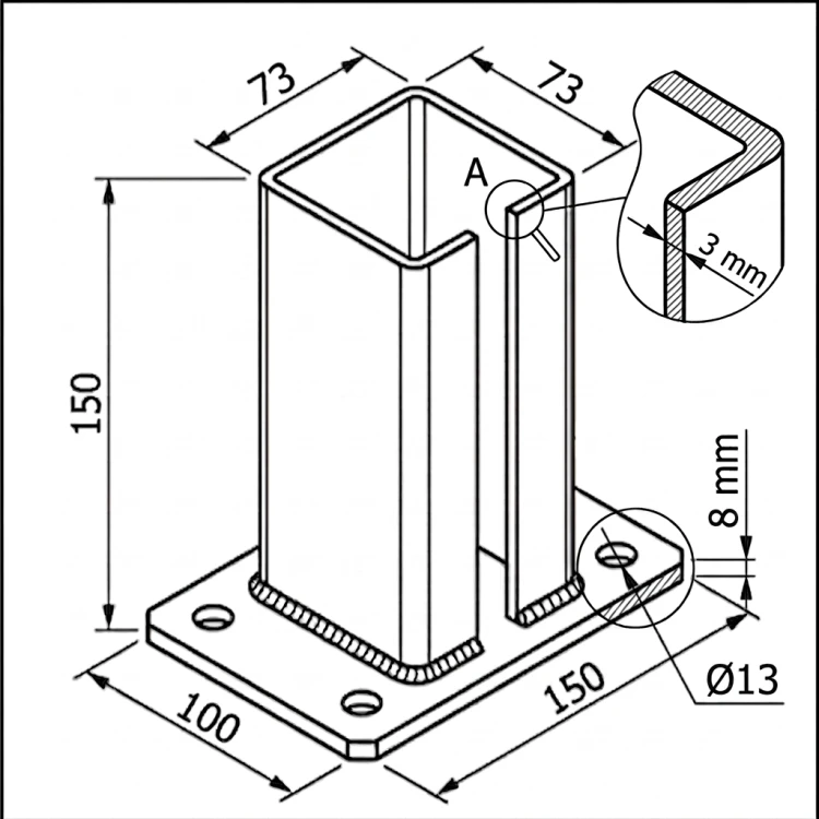 Fence post base 80x80 mm 8 mm galvanised 000-785 (5)
