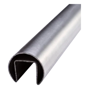 Glass-clamp handrail Ø 42.4 mm AISI 304 satin – all-glass balustrade, L=2500 mm