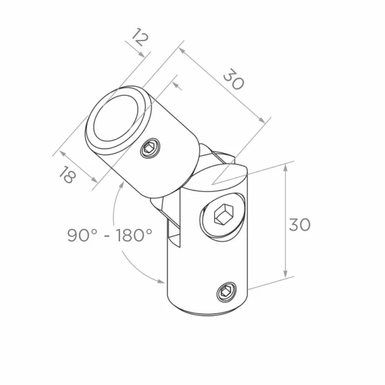 Postal – adjustable balustrade elbow 90°–180° for rod Ø 12 mm, AISI 304 satin 001-146 (2)