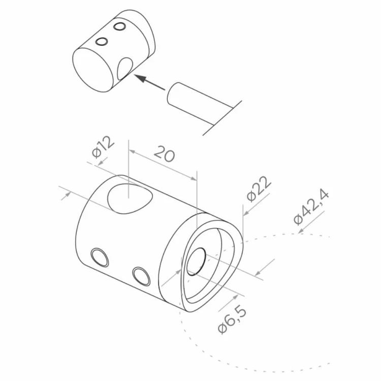 PSG corner balustrade post stainless steel AISI 304 ø42.4 mm H1060 mm with brackets for ø12 mm rods 001-206 (5)
