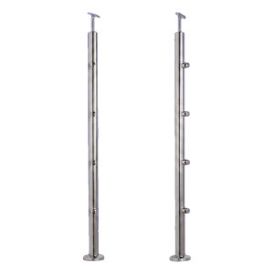 PSG intermediate balustrade post Ø42.4 mm stainless steel AISI 304 – 4 brackets Ø12, floor mounting