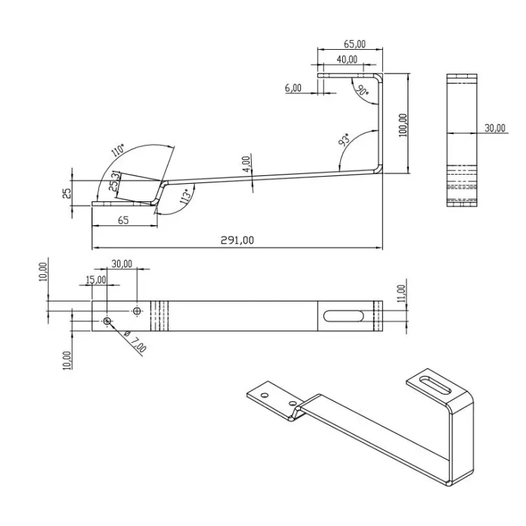 Roof hook 291mm for pitched roofs - stainless steel (beavertail tile) PV-08-19 (3)