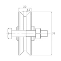 PSG V-groove running wheel ø 70×20 mm galvanised steel for rail sliding gate 001-295 (2)