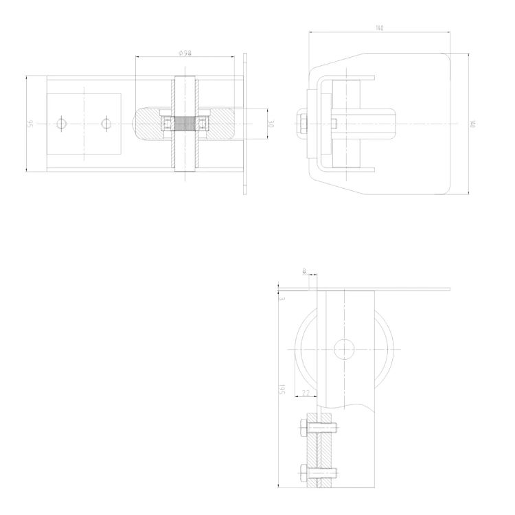 PSG guide roller 140 mm with end cap for self-supporting sliding gate 001-299 (2)